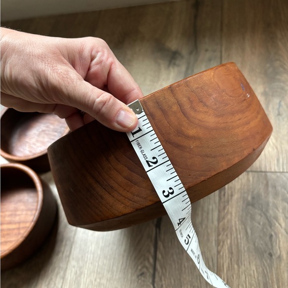 Vintage Mid Century Teak Wood Salad Bowl Set Large 9” Serving Bowl Two 6” Bowls - Picture 8 of 16